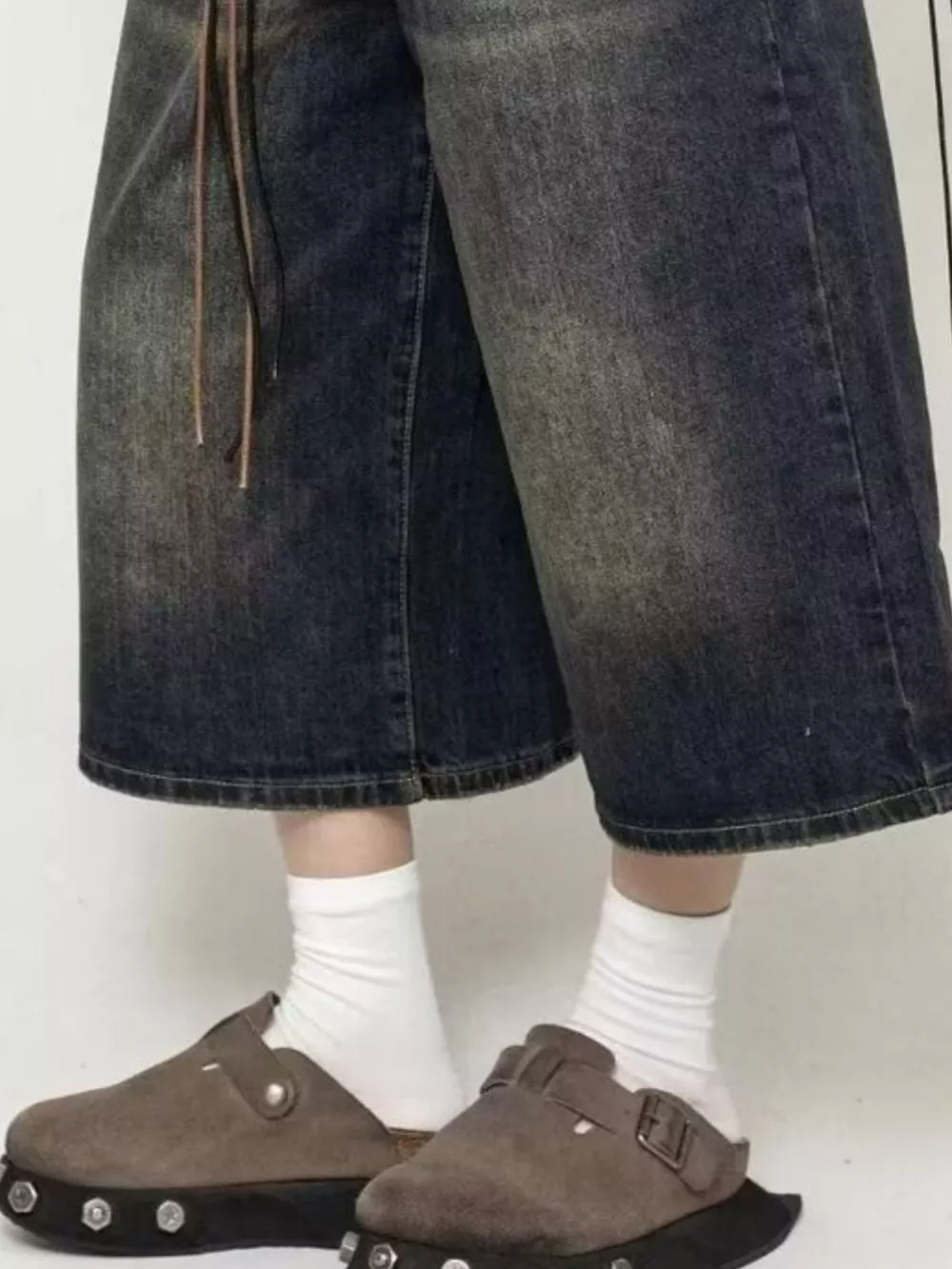 Men's Full Size Wide Leg Washed Denim Capris Plus Size, image 2