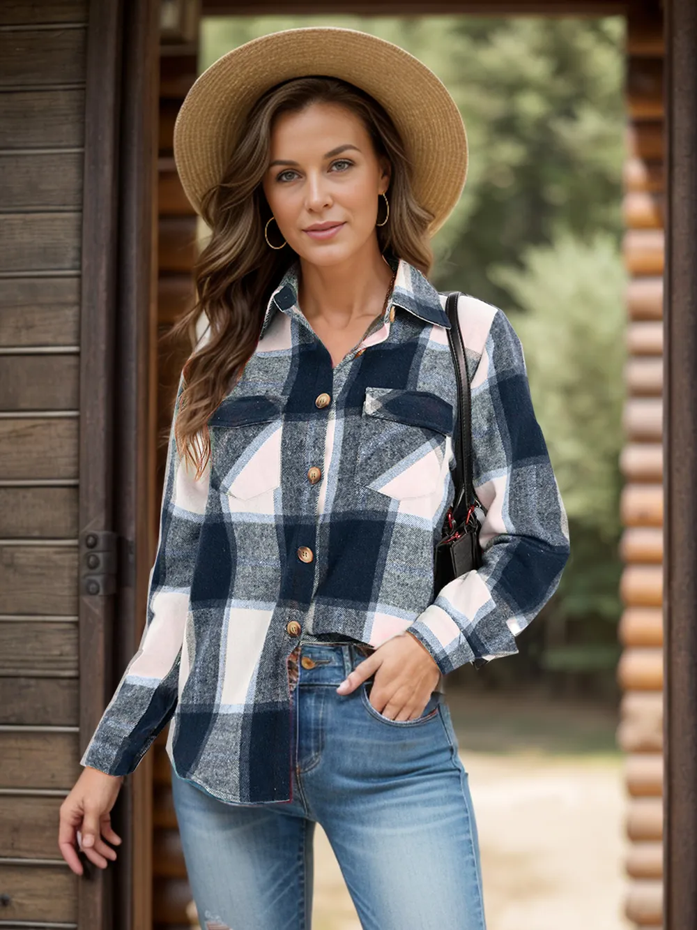 Full Size Pocketed Plaid Collared Neck Shacket, image 2