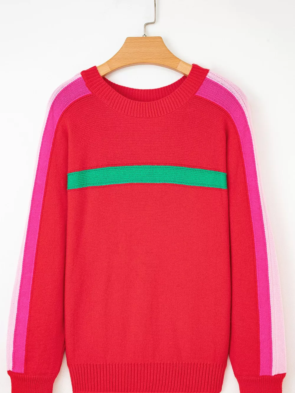 Striped Sleeve Crew Neck Sweater, image 3