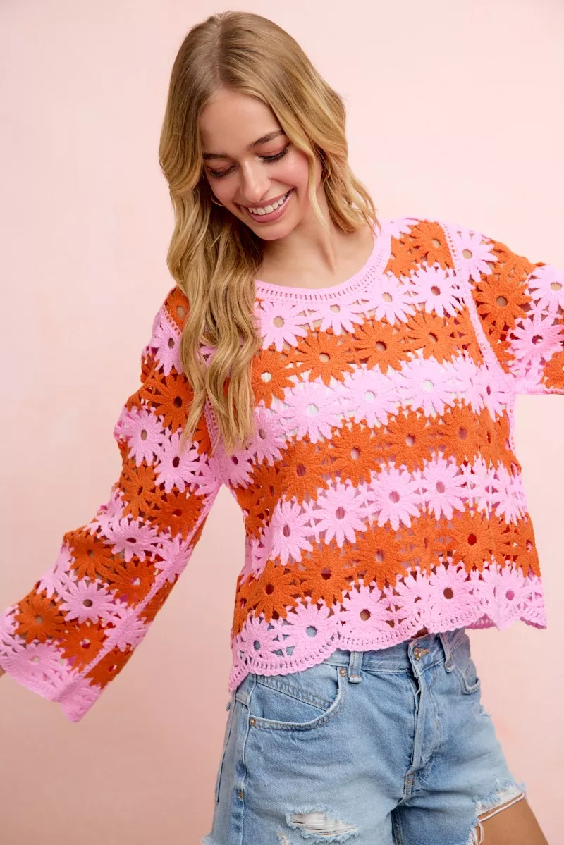 BiBi Flower Crochet Knit Top, image 13
