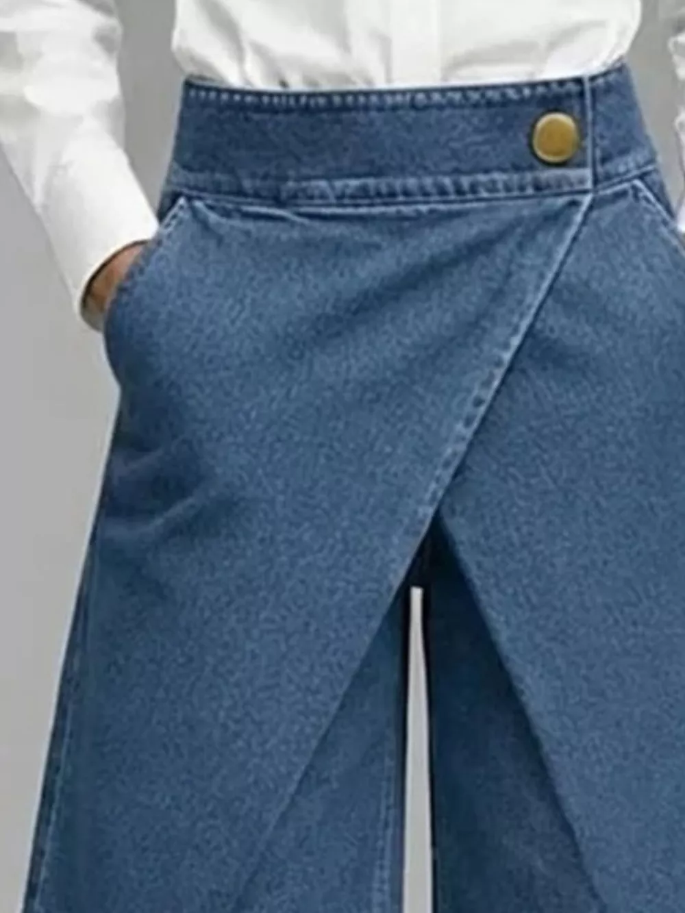 Full Size High-Waisted Wrap-Front Denim Look Shorts Plus Size, image 4