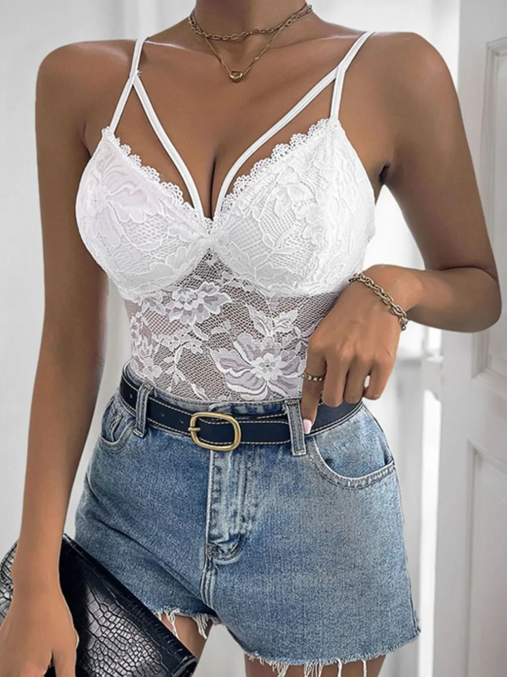 Spaghetti Strap Lace Bodysuit, image 3