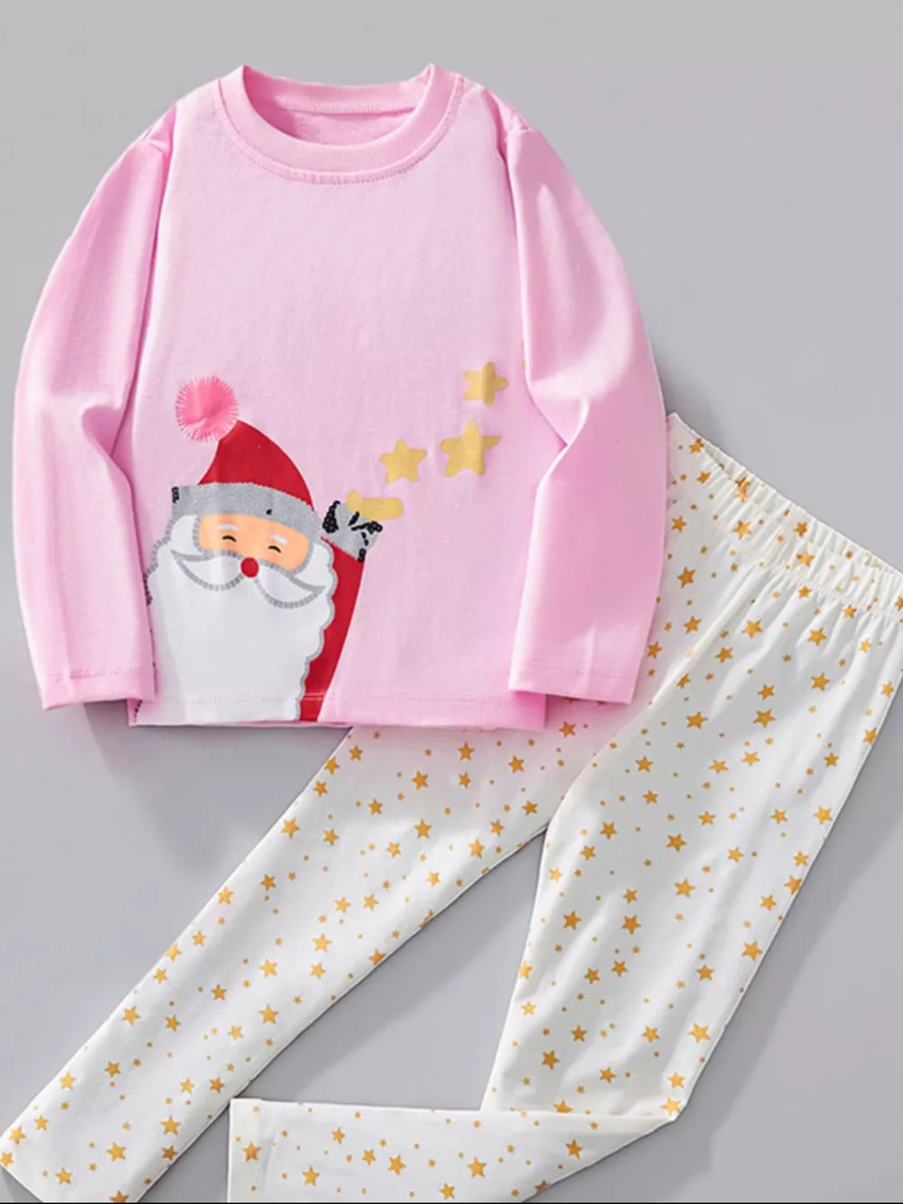 Children's Santa Top and Star Pants Pajama Set, image 2