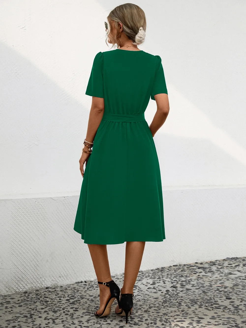 Tied Notched Short Sleeve Dress, image 4
