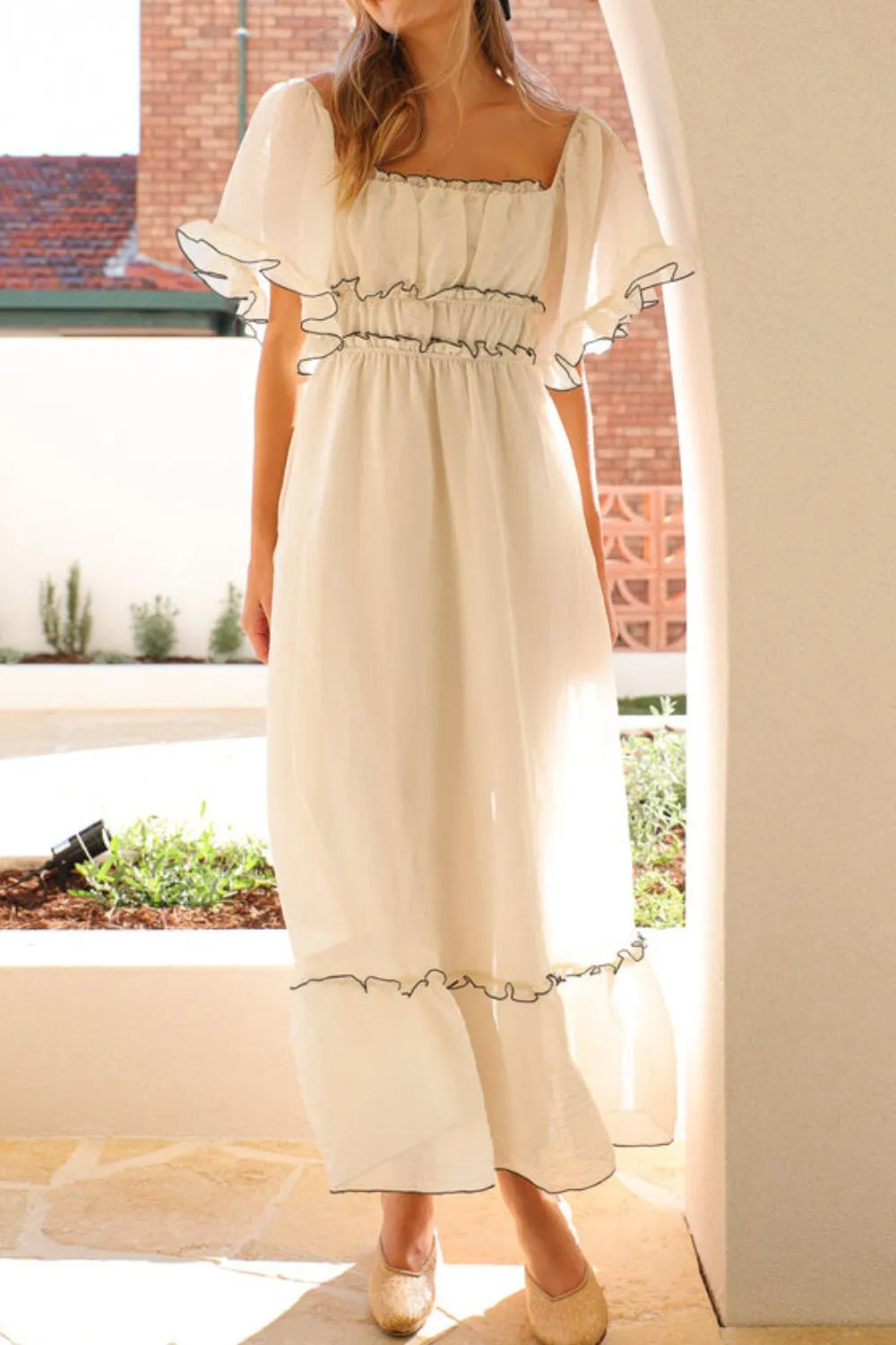 Square Neck Short Sleeve Midi Dress, image 4