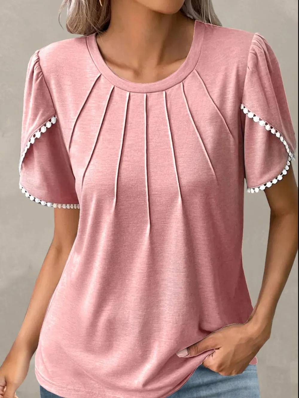Full Size Round Neck Petal Sleeve Blouse Plus Size, image 8