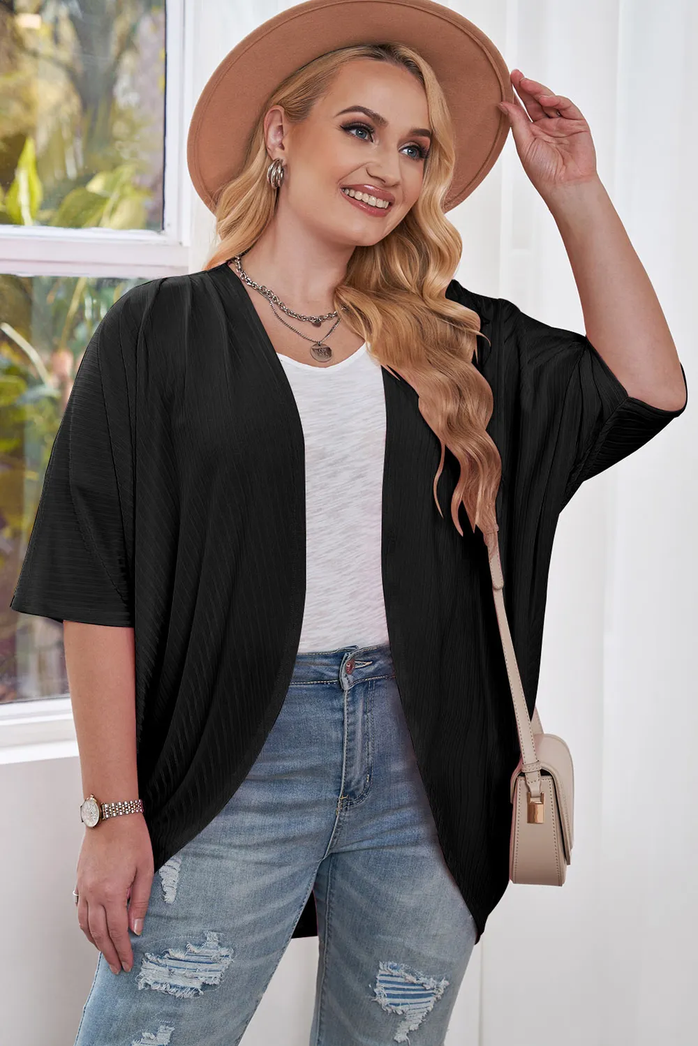 Plus Size Ribbed Cocoon Cover Up, image 7