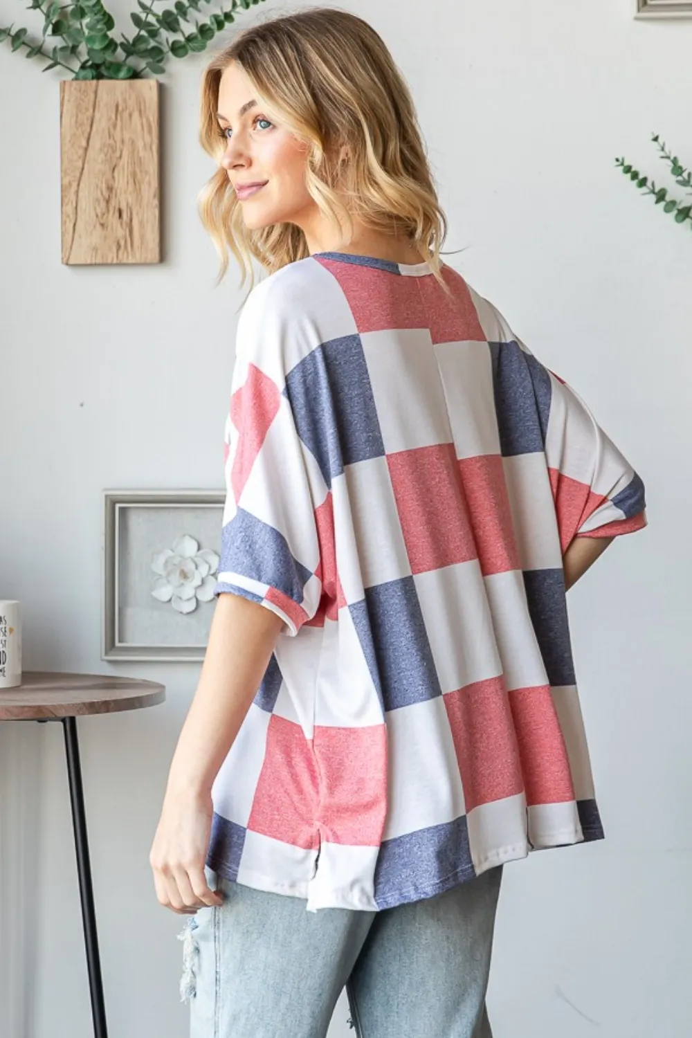Checkered Round Neck Half Sleeve T-Shirt, image 2
