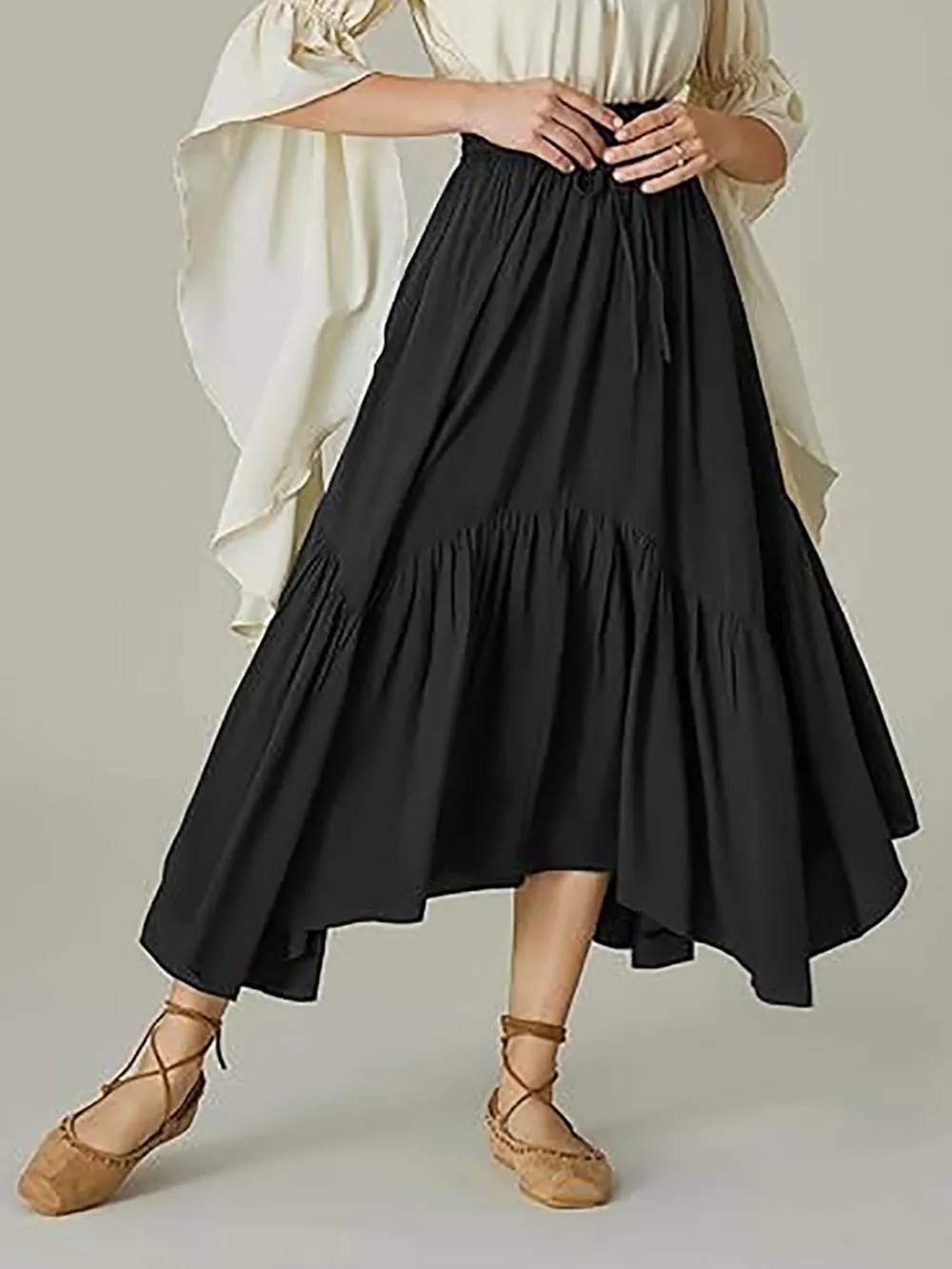 Smocked Waist Band Ruched Layered Skirt, image 2