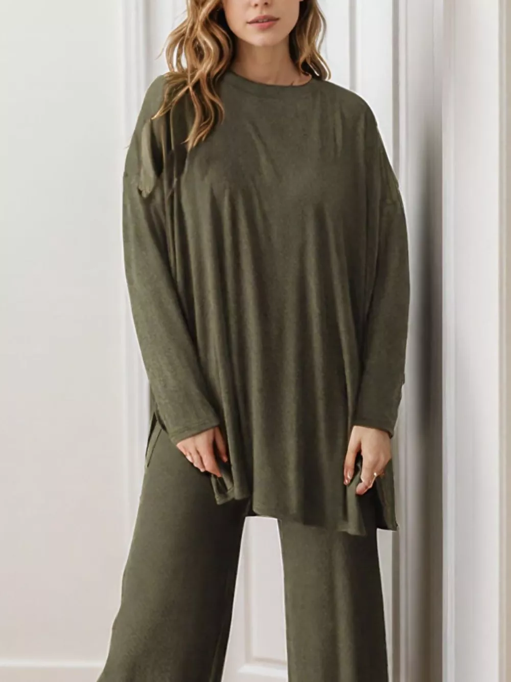 Casual Loose Long Sleeve Top and Wide Leg Pants Set, image 21