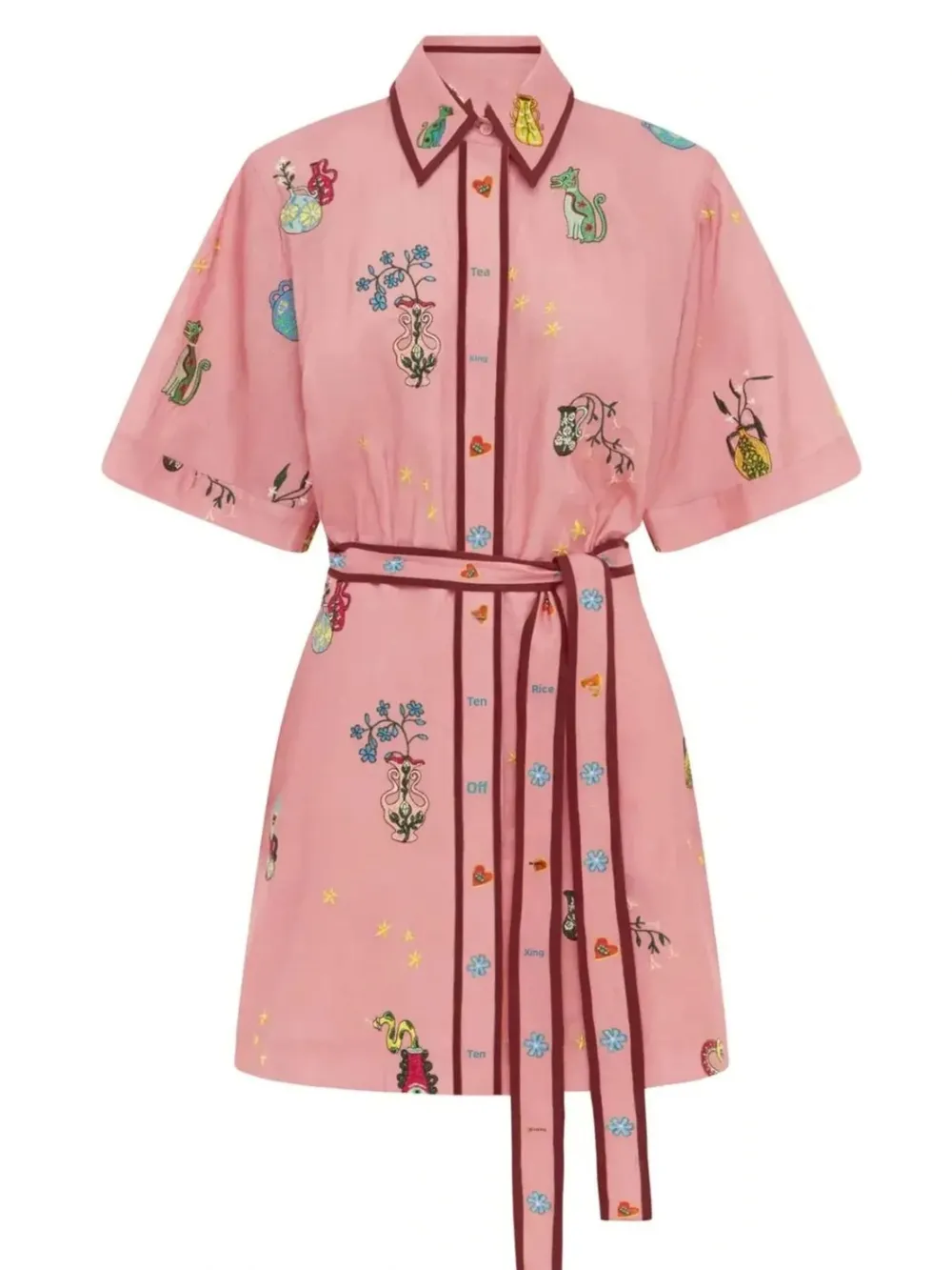 Printed Tie Waist Half Sleeve Shirt Dress, image 2