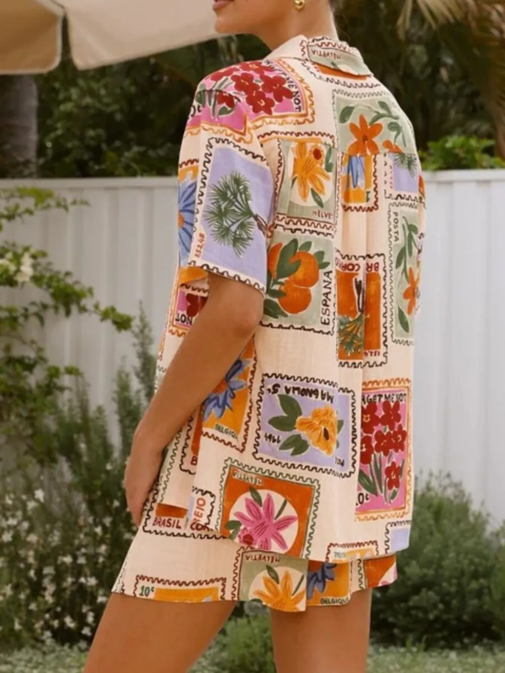 Printed Button Up Shirt and Shorts Set, image 3