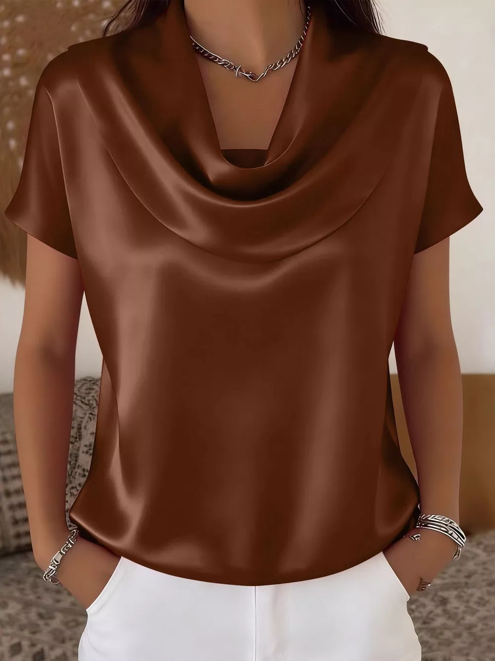 Cowl Neck Short Sleeve Blouse, image 3