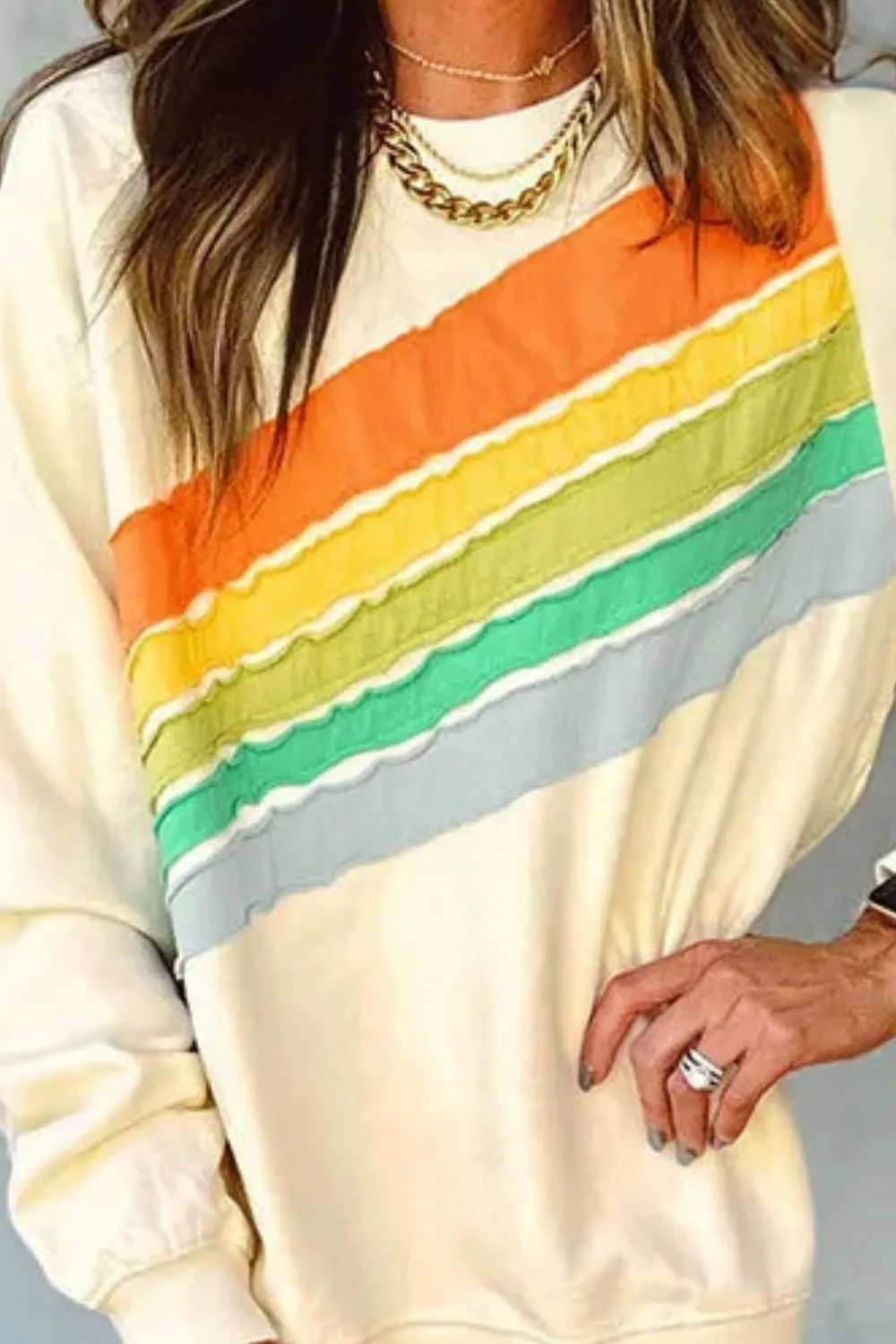 Contrast Round Neck Long Sleeve Sweatshirt, image 5