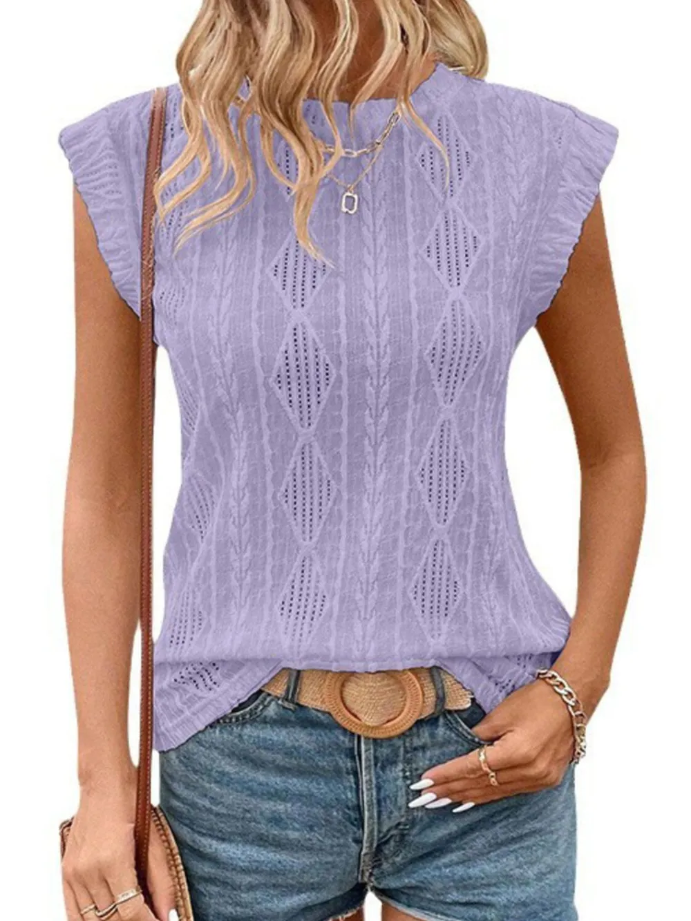 Openwork Round Neck Top, image 13