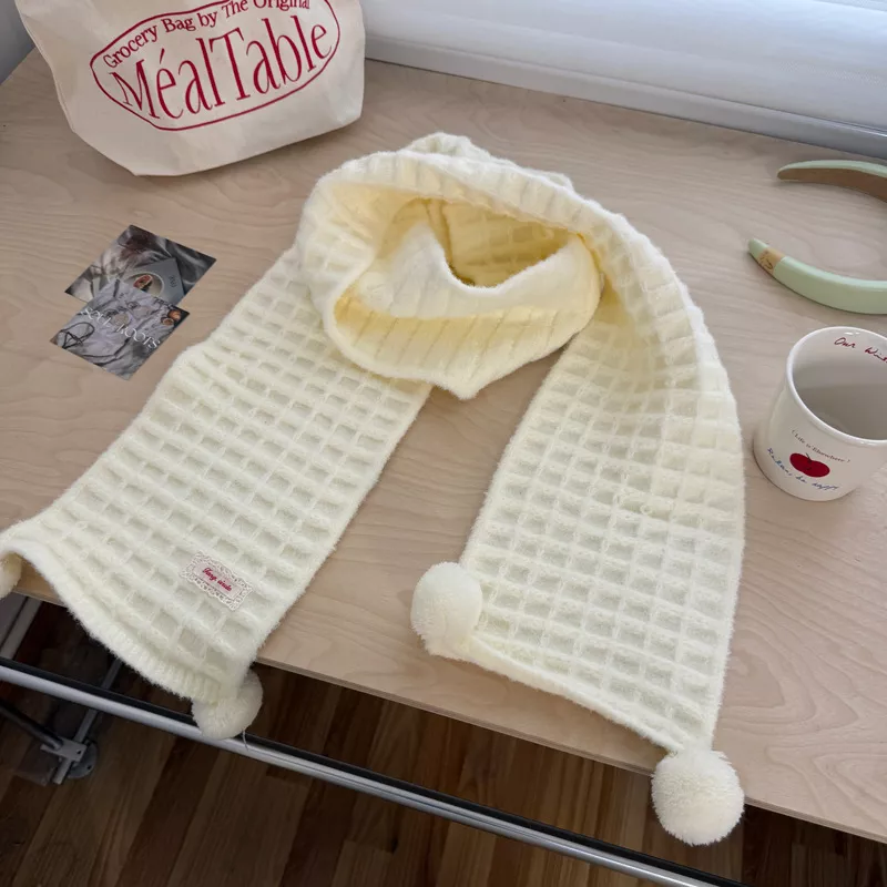 Waffle Knit Pom-Pom Scarf, image 12