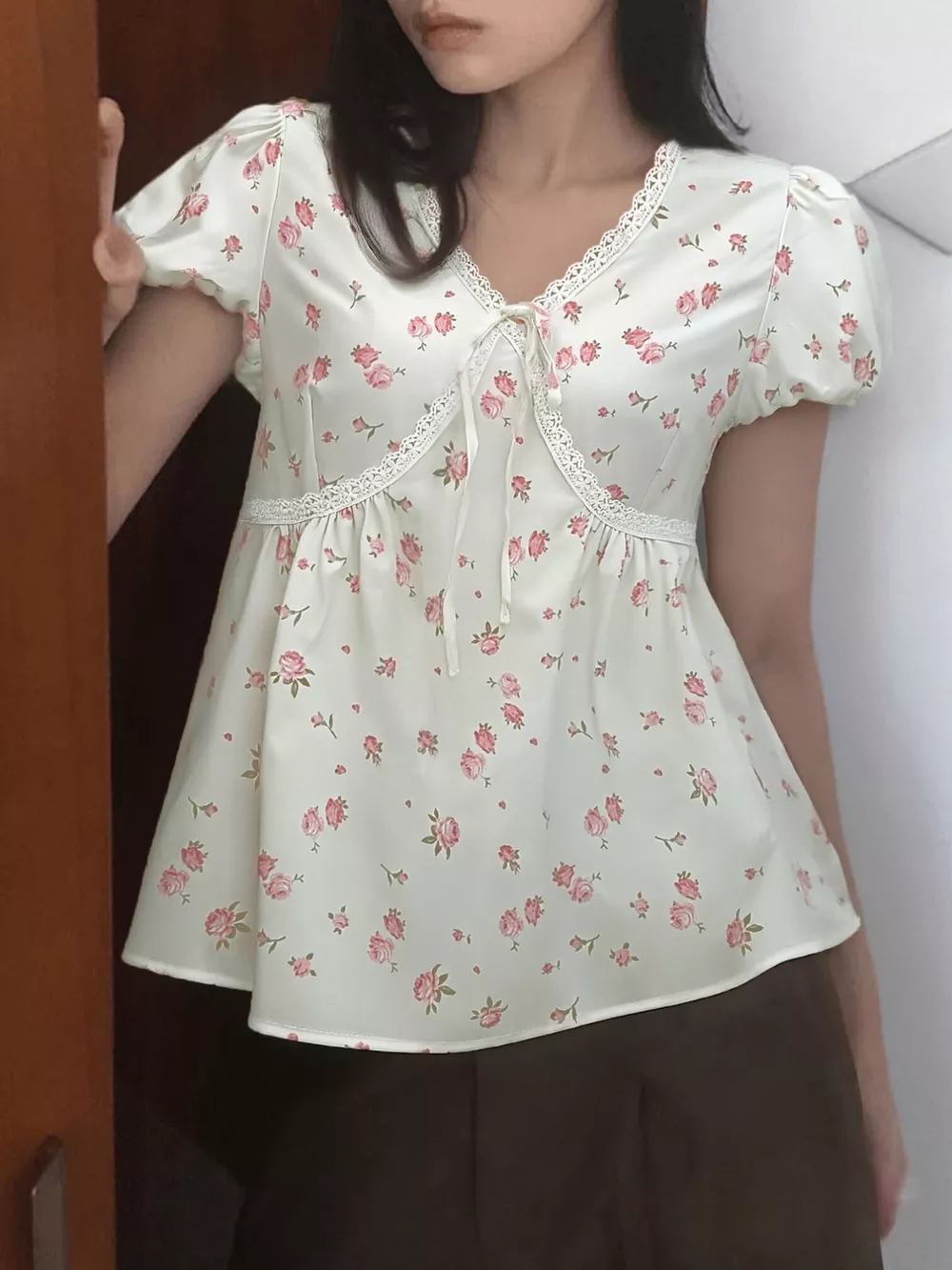 Lace Detail Short Sleeve Blouse, image 2