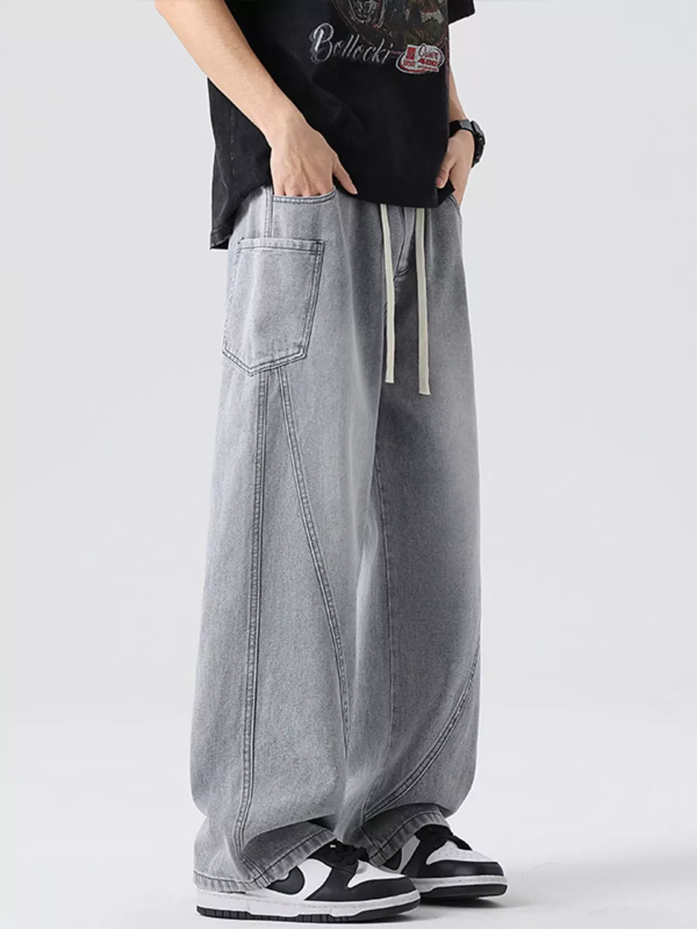 Men's Full Size Vintage Wash Wide Leg Jeans Plus Size, image 7