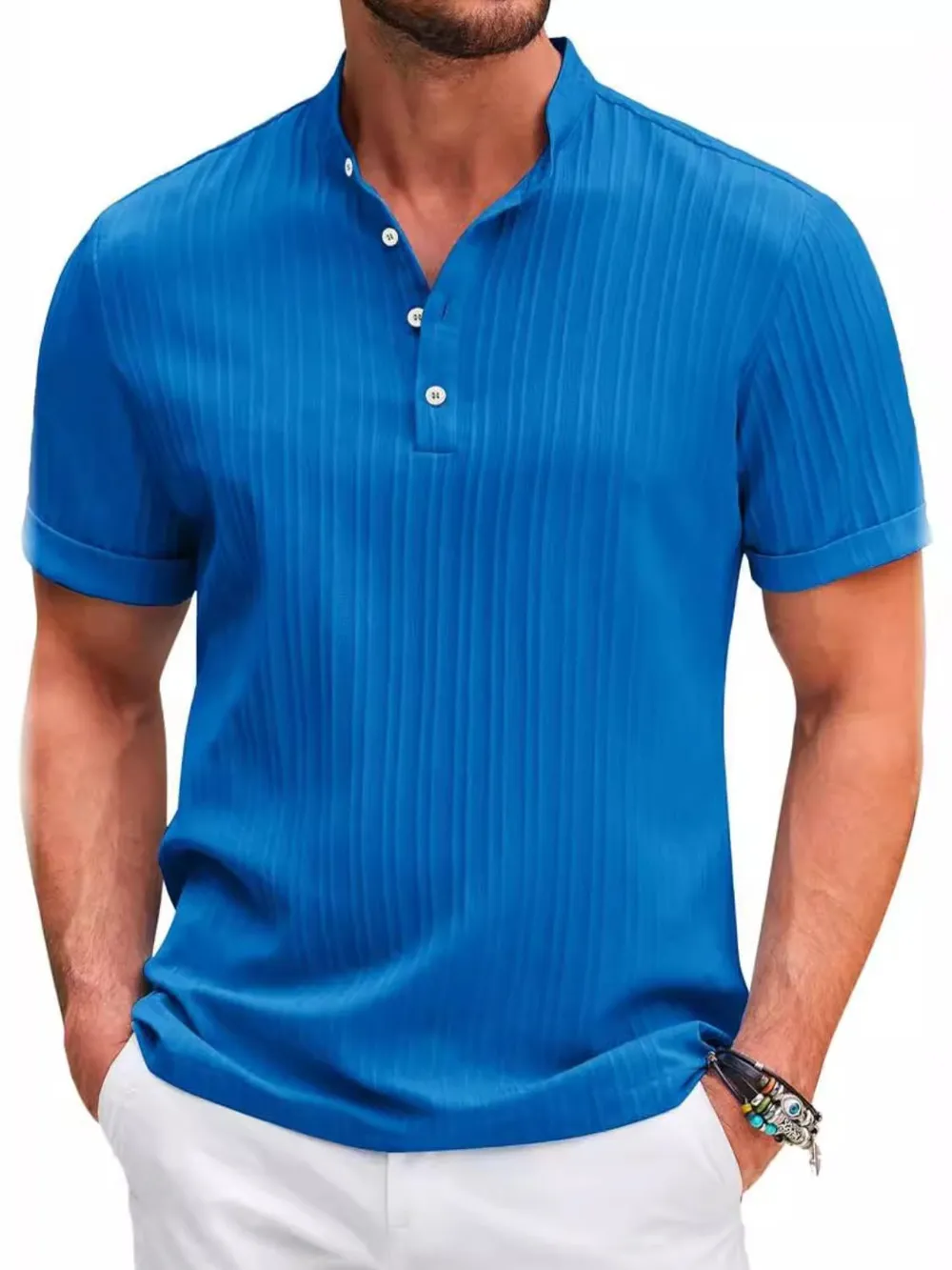 Men's Full Size Button Detail Short Sleeve Polo Plus Size, image 5