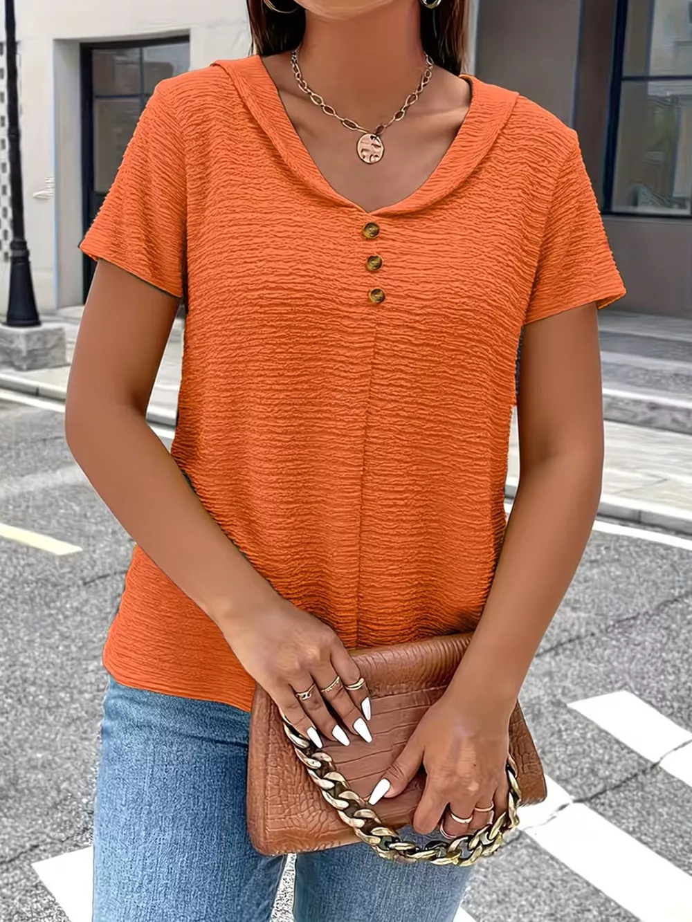 Textured Short Sleeve Blouse, image 4