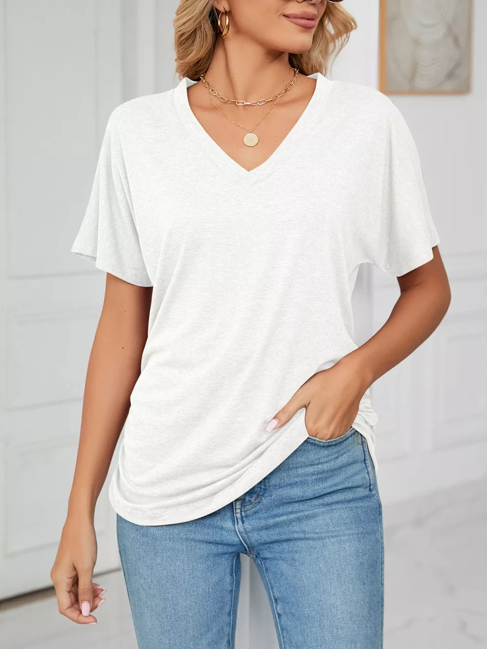 Casual V-Neck Short Sleeve T-Shirt, image 31
