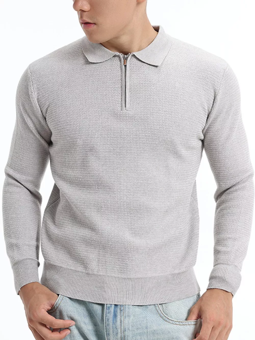 Men's Plus Size Quarter-Zip Ribbed Knit Top, image 3