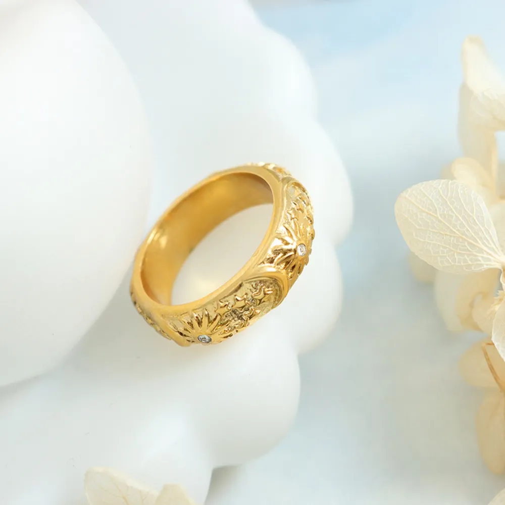 Titanium Steel Inlaid Zircon Embossed Ring, image 3