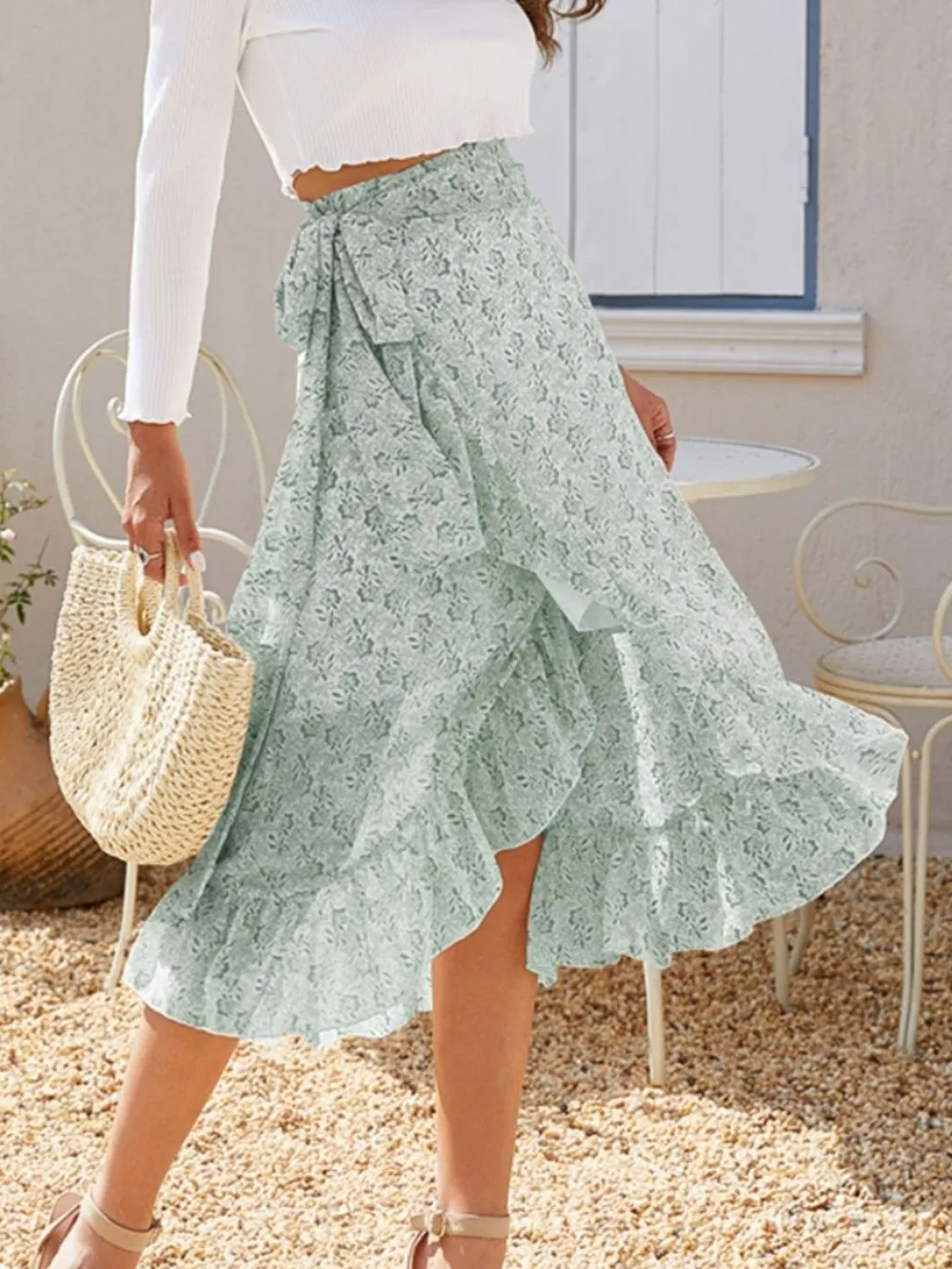 Printed Ruffled Midi Skirt, image 12