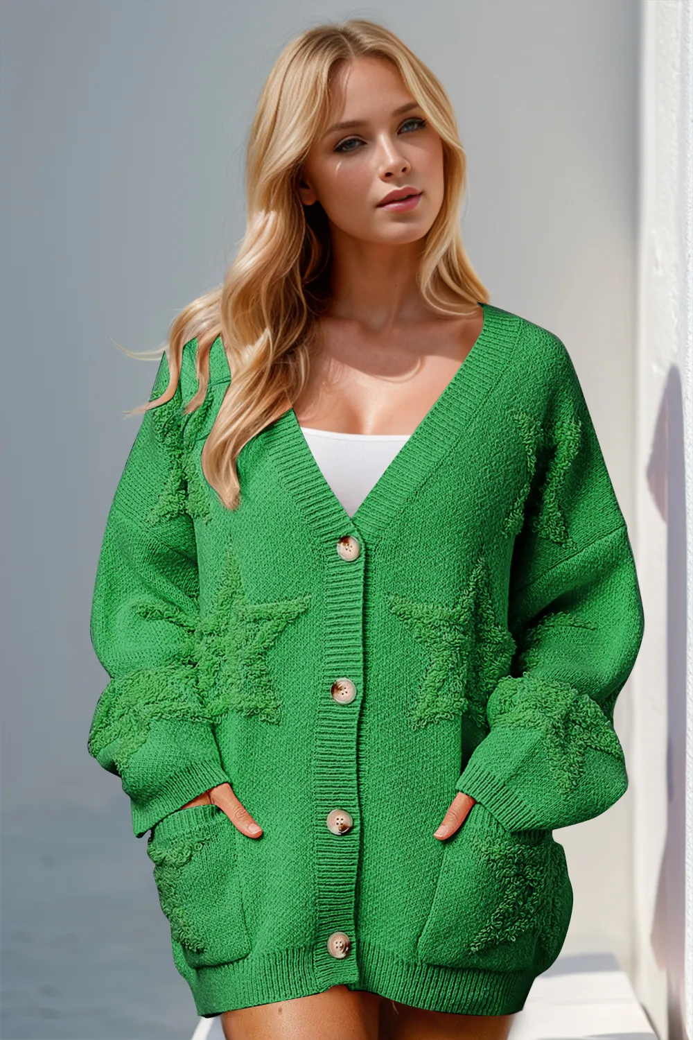 Full Size Button Up Star Pattern Cardigan, image 4