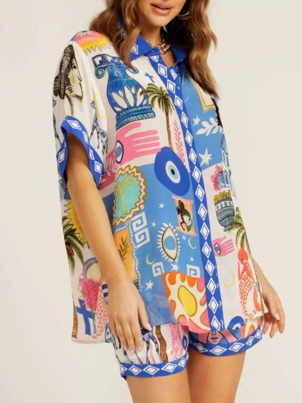 Printed Button-Down Shirt and Shorts Set, image 2