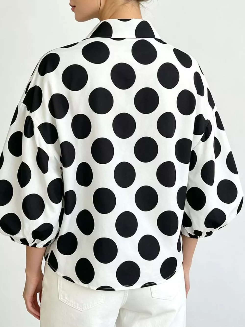 Polka Dot Puff Sleeve Shirt, image 5