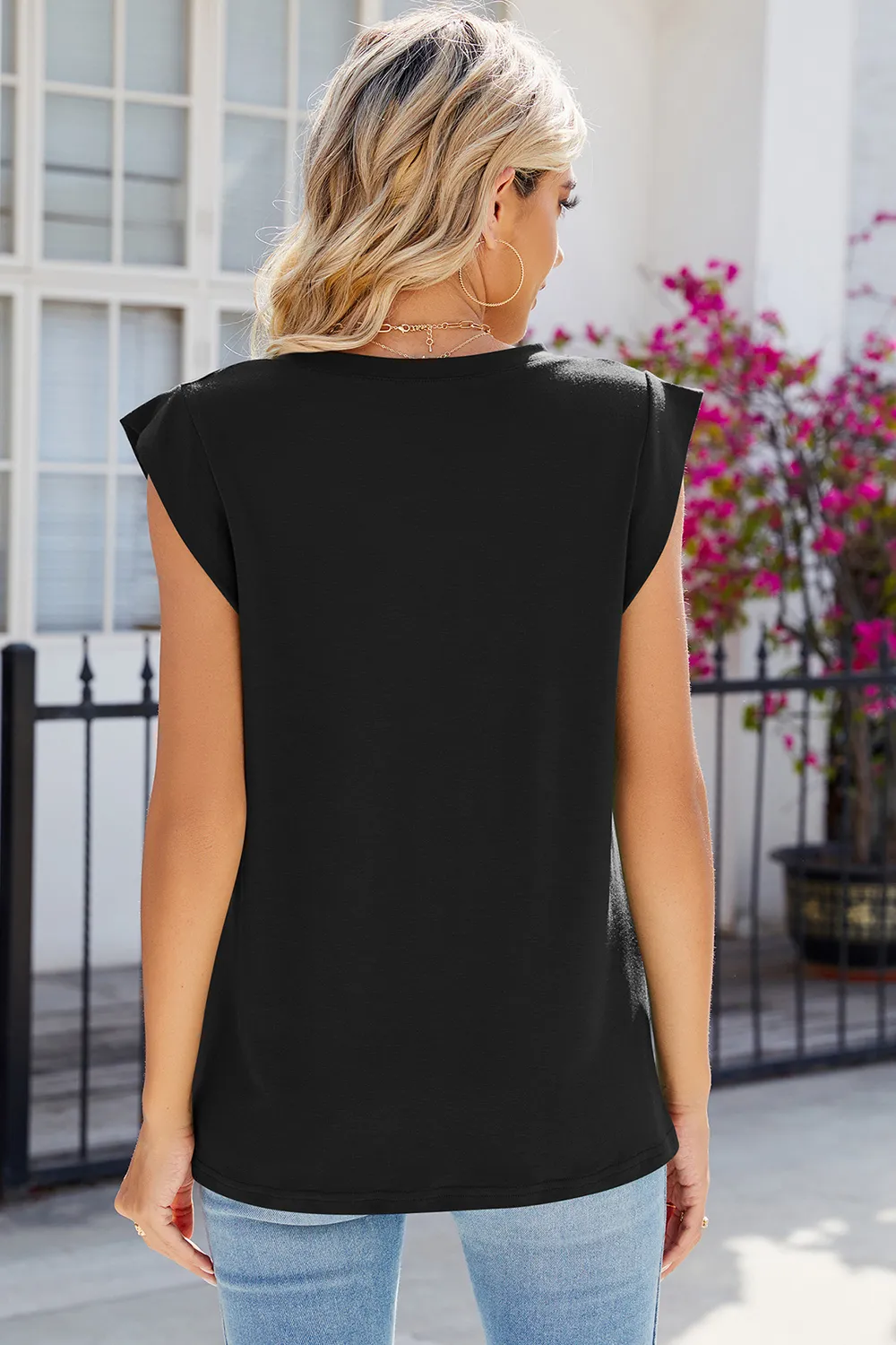 V-Neck Cap Sleeve Tank, image 3