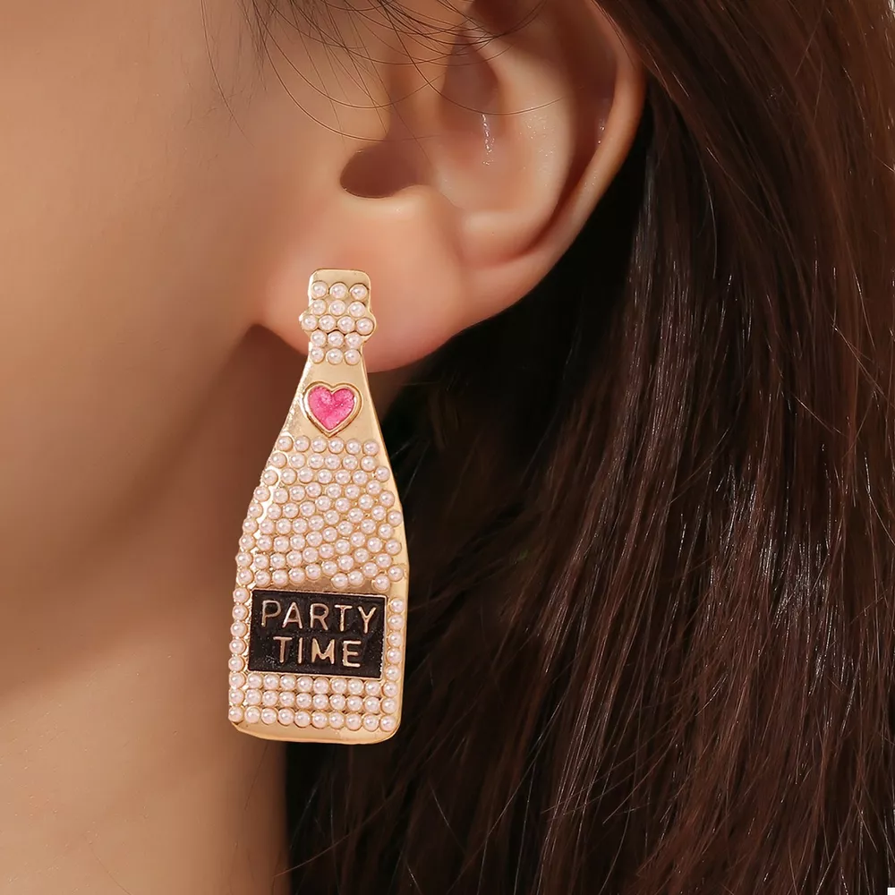 Champagne Bottle Pearl Earrings