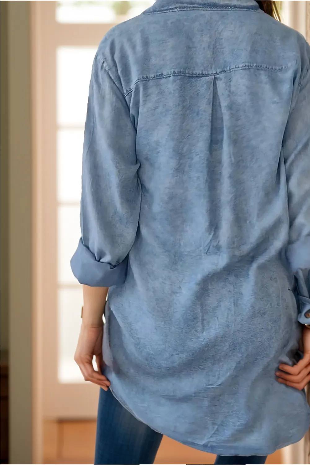 Full Size Pocketed Button Up Long Sleeve Denim Jacket, image 5