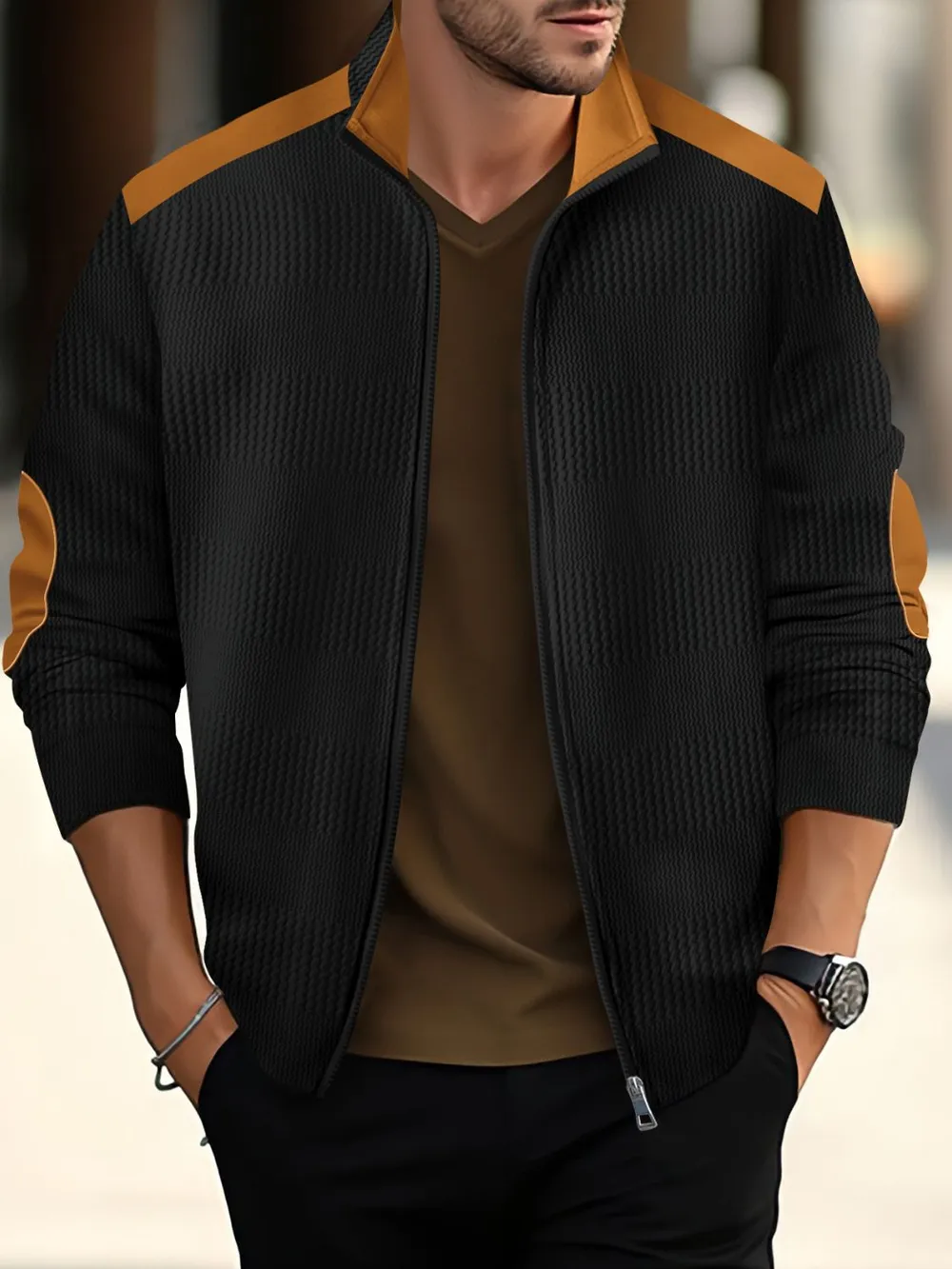 Men's Full Size Zip Up Long Sleeve Top Plus Size