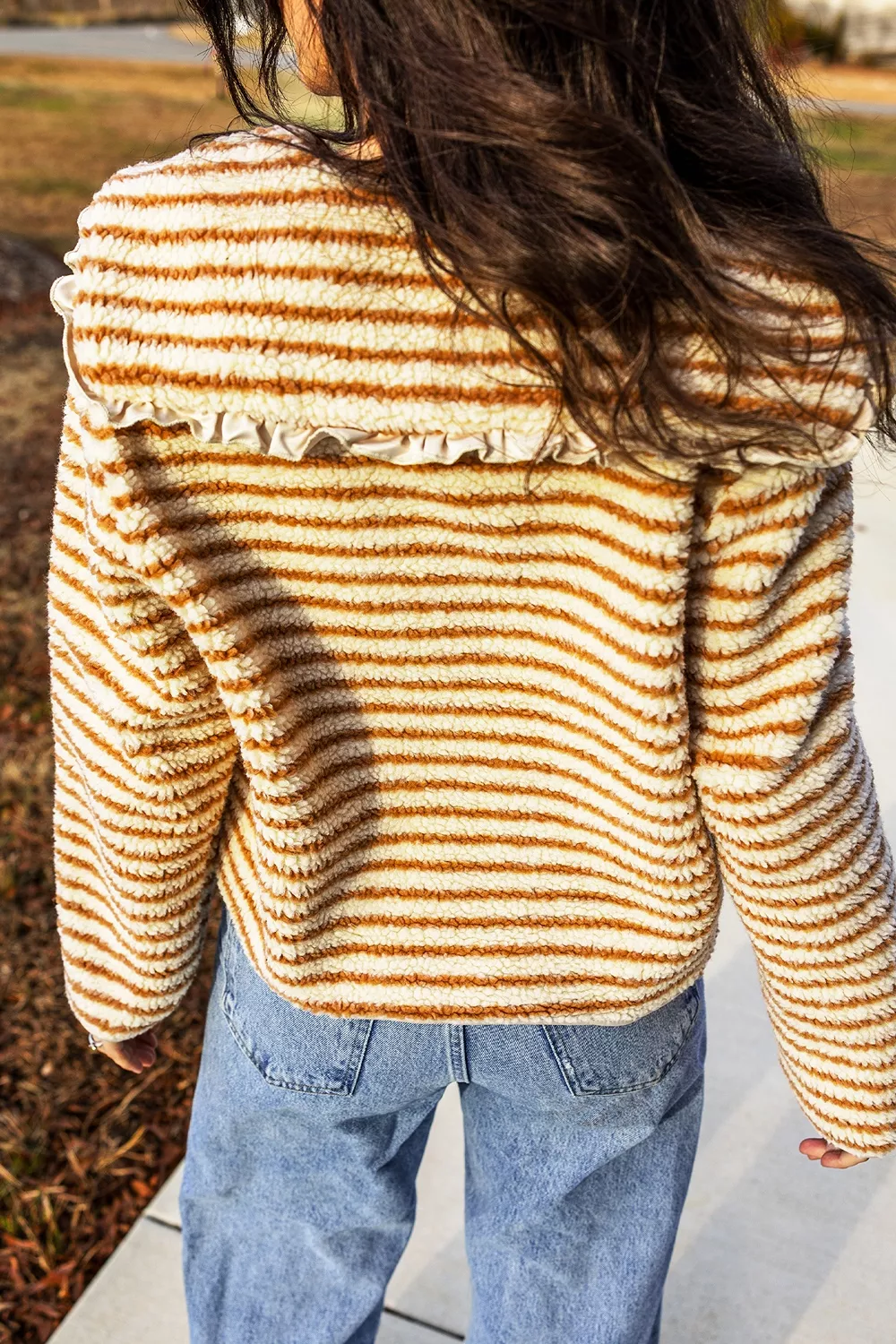 Striped Fleece Button Front Long Sleeve Regular Fit Jacket, image 3