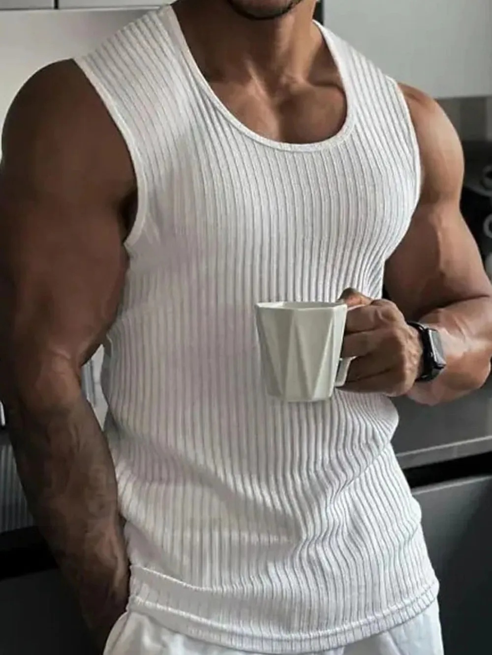 Men's Full Size Ribbed Round Neck Tank Plus Size, image 2