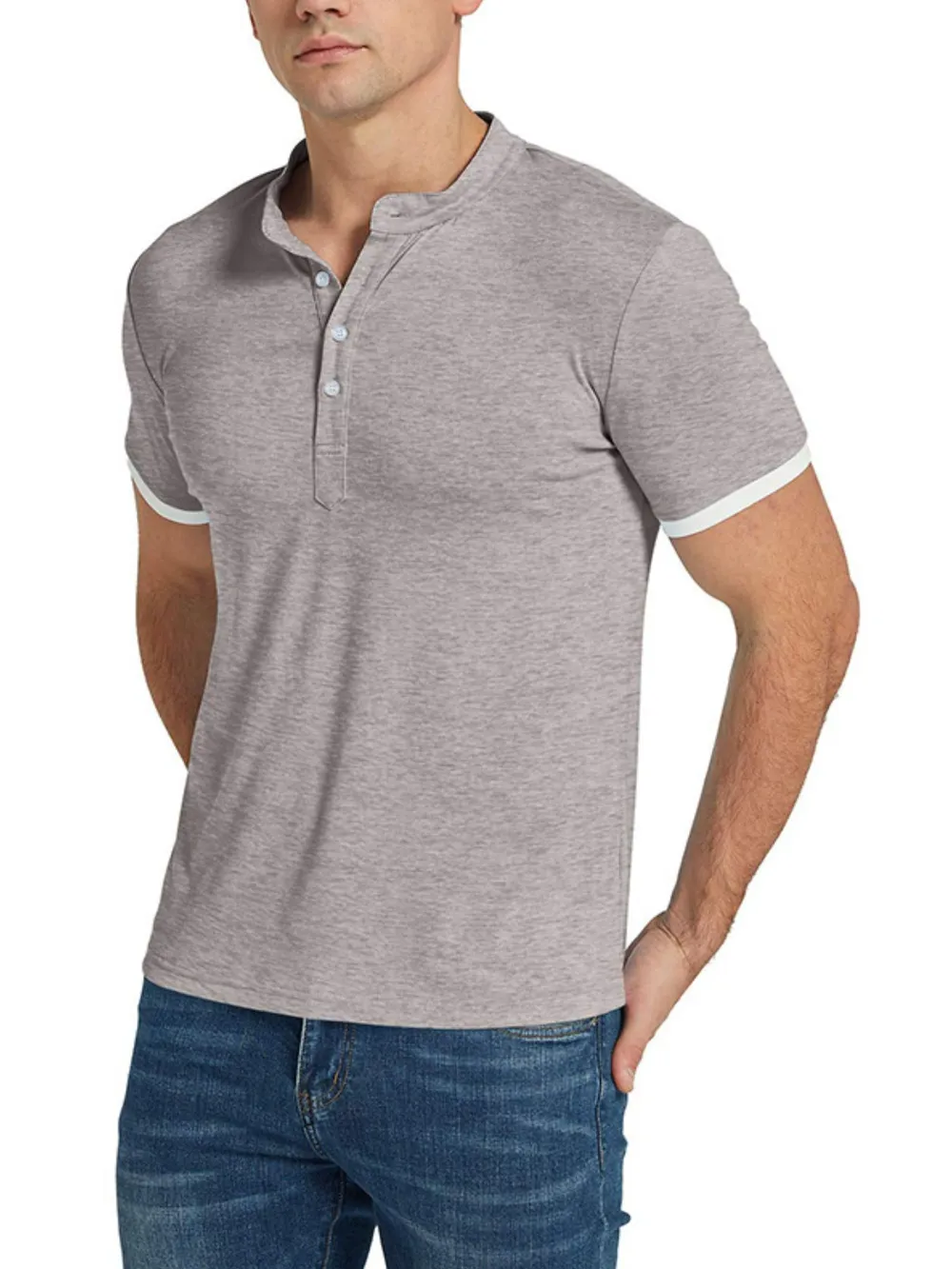 Men's Classic Contrast Trim Henley Top, image 8
