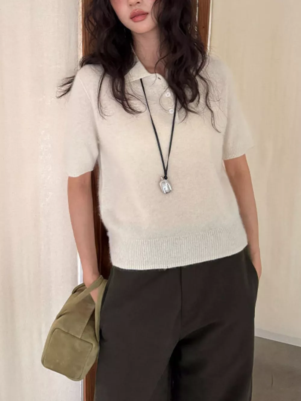 Wool Short-Sleeve knitted Polo Shirt, image 3