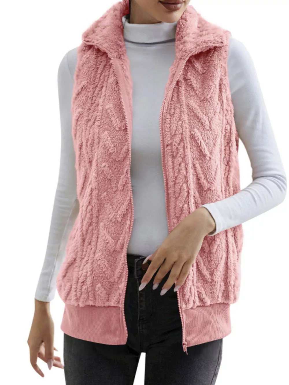 Full Size Cozy Faux Fur Zip-Up Vest Coat Plus Size, image 14