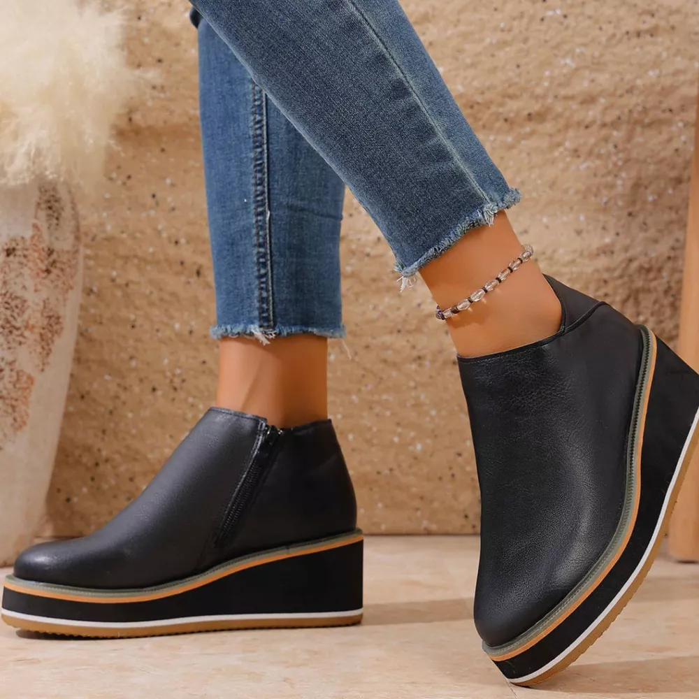 Round Toe Wedge Ankle Boots, image 9