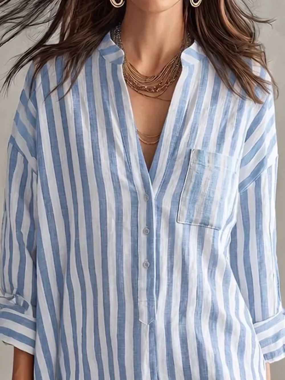 Full Size Striped Shirt Mini Dress Plus Size, image 2