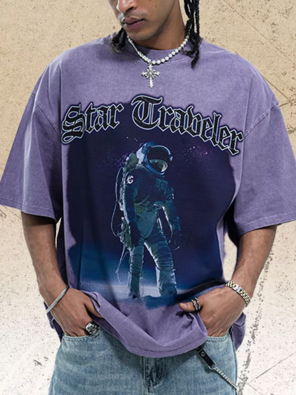 Men's Star Traveler Graphic Oversized T-Shirt, image 4