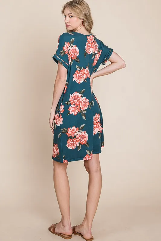 Floral Round Neck Short Tee Dress with Pockets, image 5