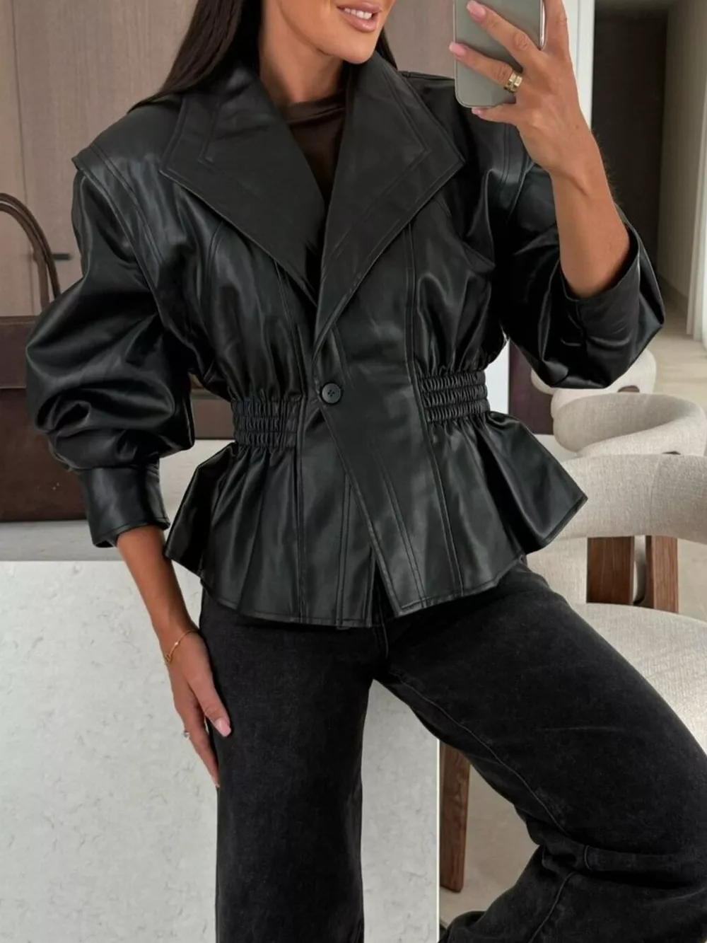 Peplum Waist Leather Jacket, image 4