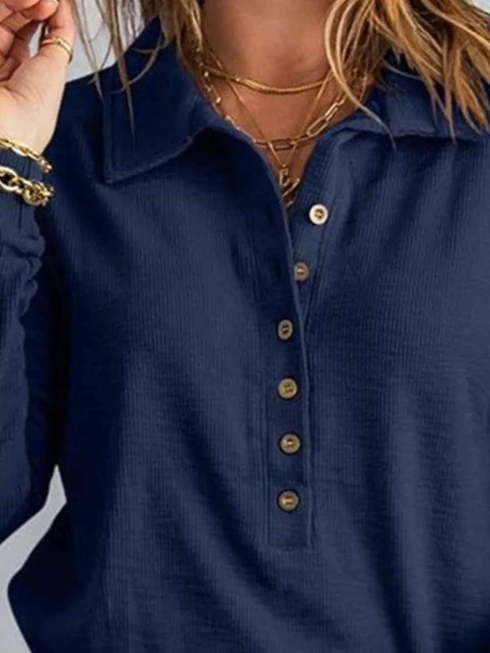 Full Size Button Detail Long Sleeve Top Plus Size, image 7