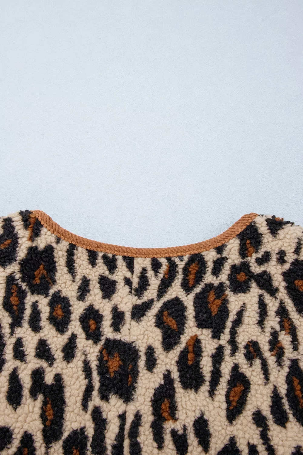Leopard Plush Corduroy Trim Long Sleeve Jacket, image 10