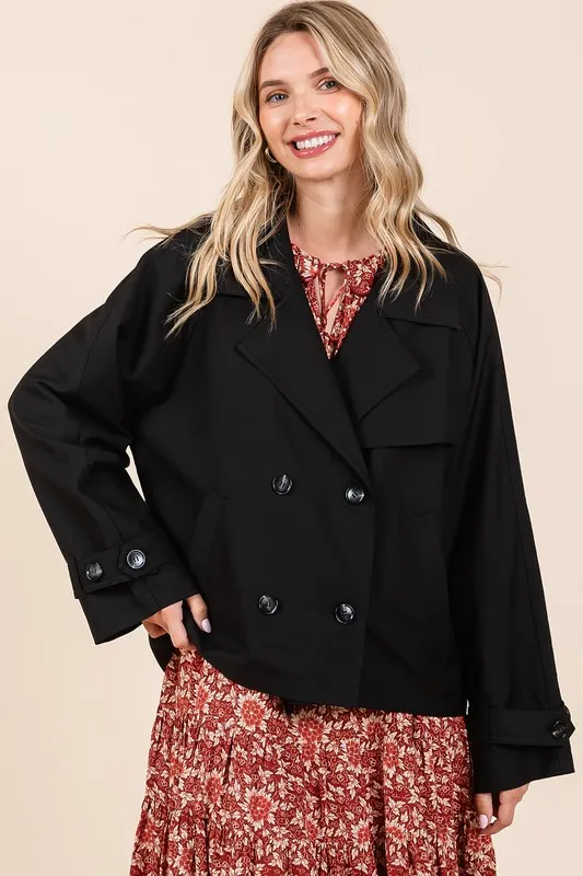 Double Breasted Long Sleeve Trench Coat Jacket