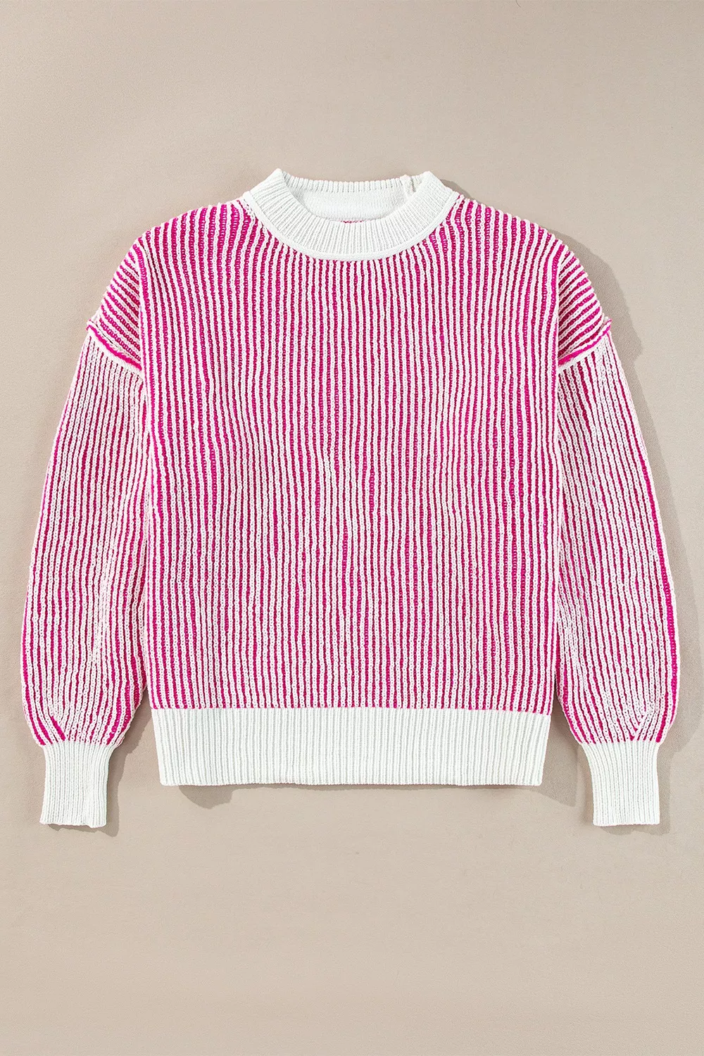 Striped Textured Knit Contrast Edge Loose Sweater, image 5
