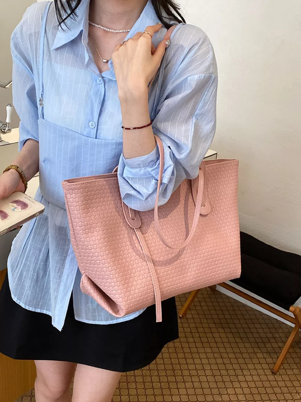 Leather Texture Tote Bag, image 6